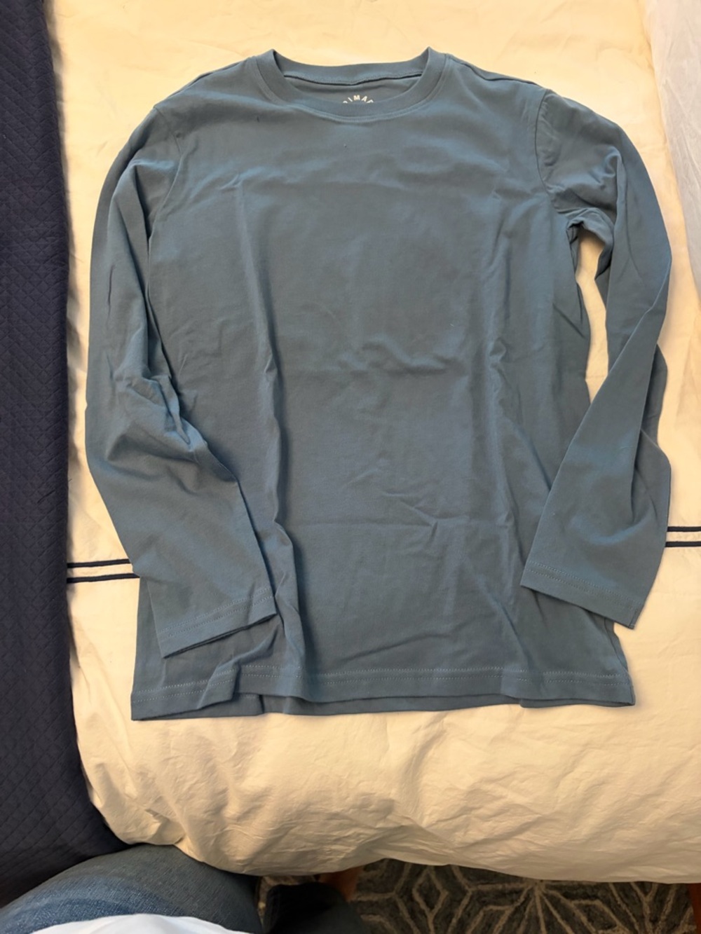 Primary Long Sleeve kids unisex size 10 Crew Tee in Dusty Blue